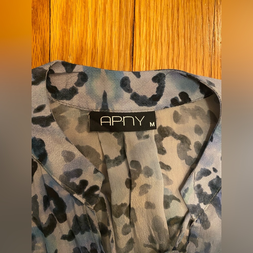 APNY Crossover Top with Tassel | Blue Leopard Print, Size Medium - Picture 5 of 7